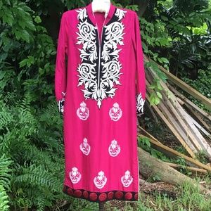 Silk with embroidery inserts tunic dress